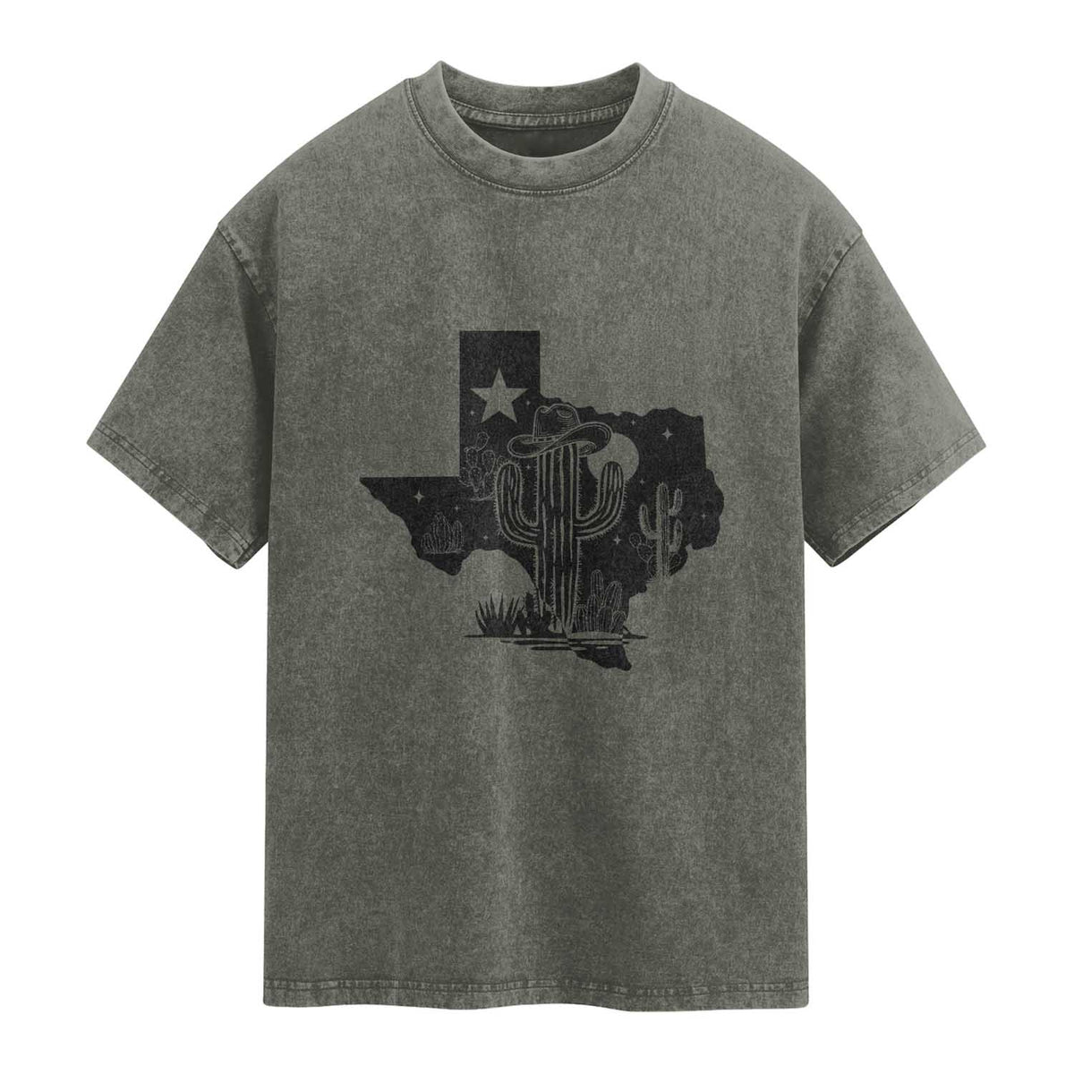 Western Pride Gift Washed Cotton T-Shirt Cactus Texas Map With Cowboy Hat
