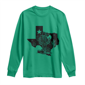 Western Pride Gift Long Sleeve Shirt Cactus Texas Map With Cowboy Hat TS12 Irish Green Print Your Wear