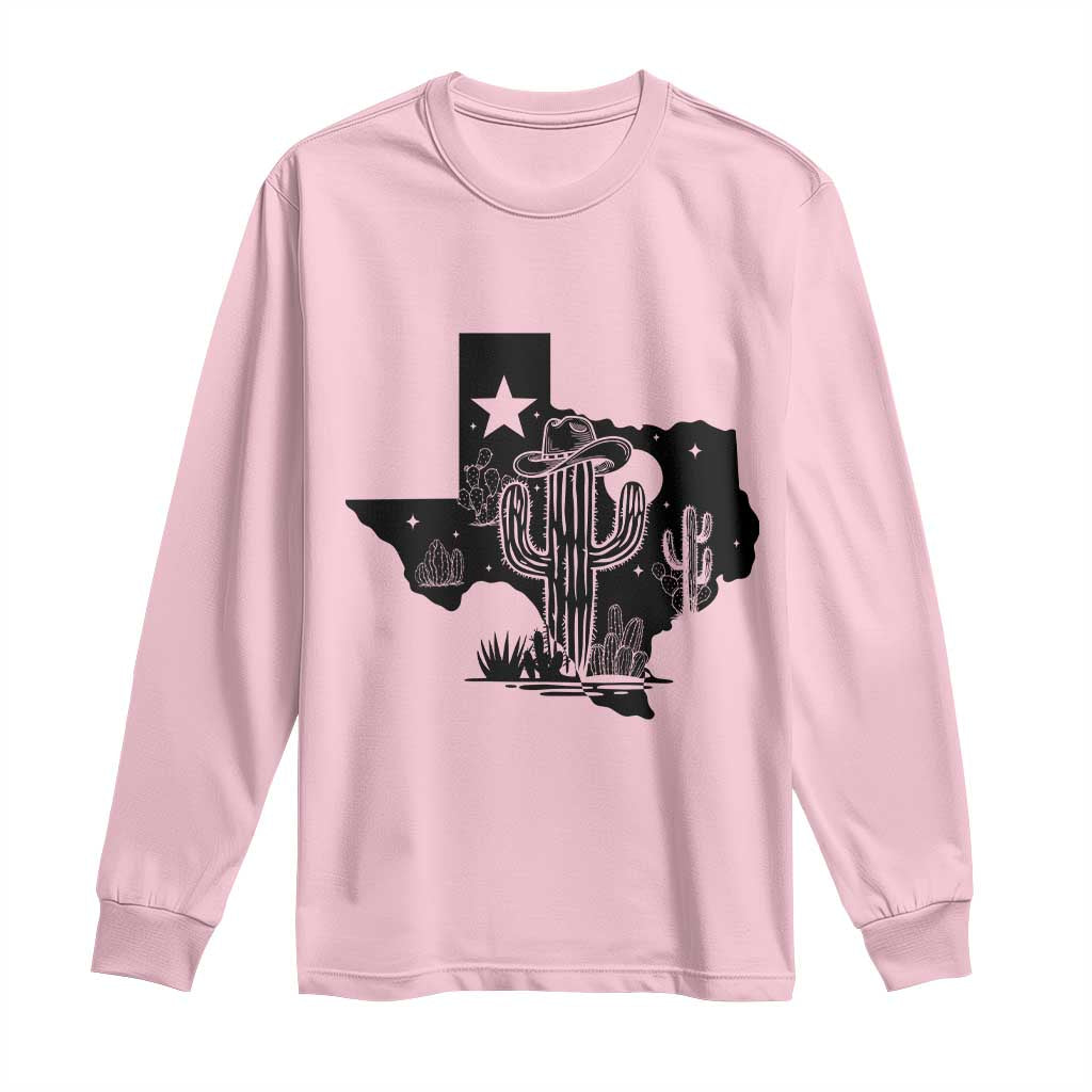 Western Pride Gift Long Sleeve Shirt Cactus Texas Map With Cowboy Hat TS12 Light Pink Print Your Wear