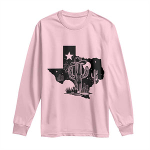 Western Pride Gift Long Sleeve Shirt Cactus Texas Map With Cowboy Hat TS12 Light Pink Print Your Wear