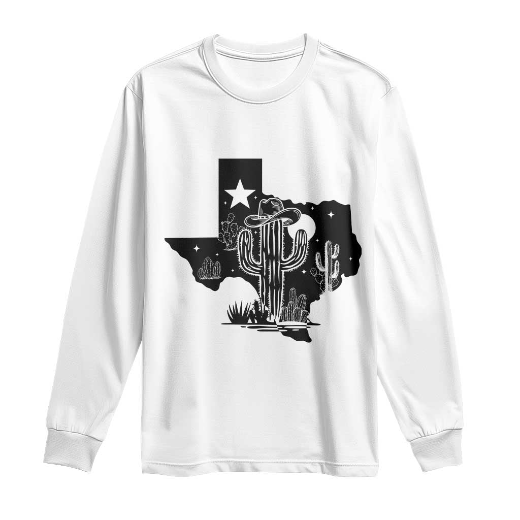 Western Pride Gift Long Sleeve Shirt Cactus Texas Map With Cowboy Hat TS12 White Print Your Wear