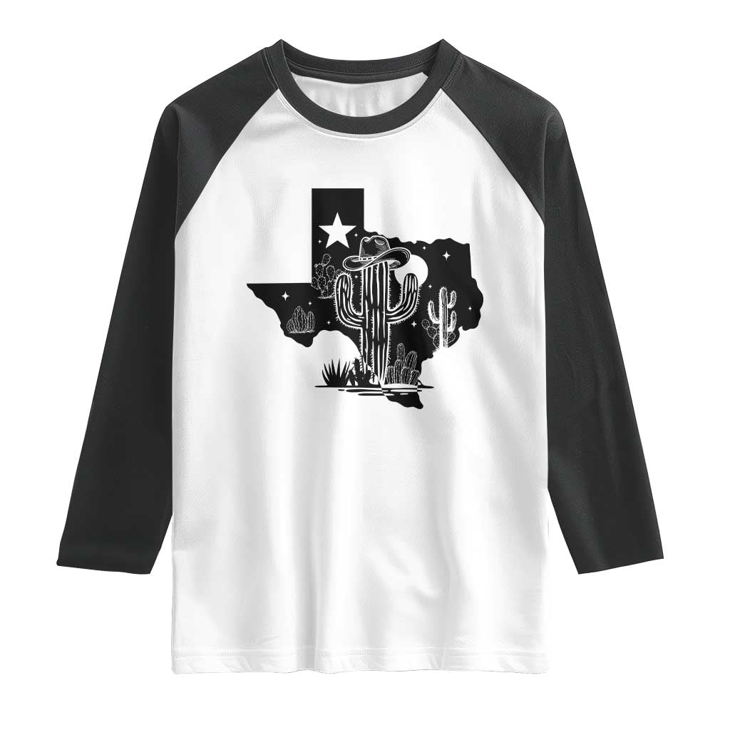 Western Pride Gift Raglan Shirt Cactus Texas Map With Cowboy Hat TS12 White Black Print Your Wear
