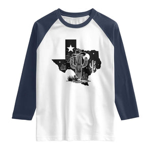 Western Pride Gift Raglan Shirt Cactus Texas Map With Cowboy Hat TS12 White Navy Print Your Wear
