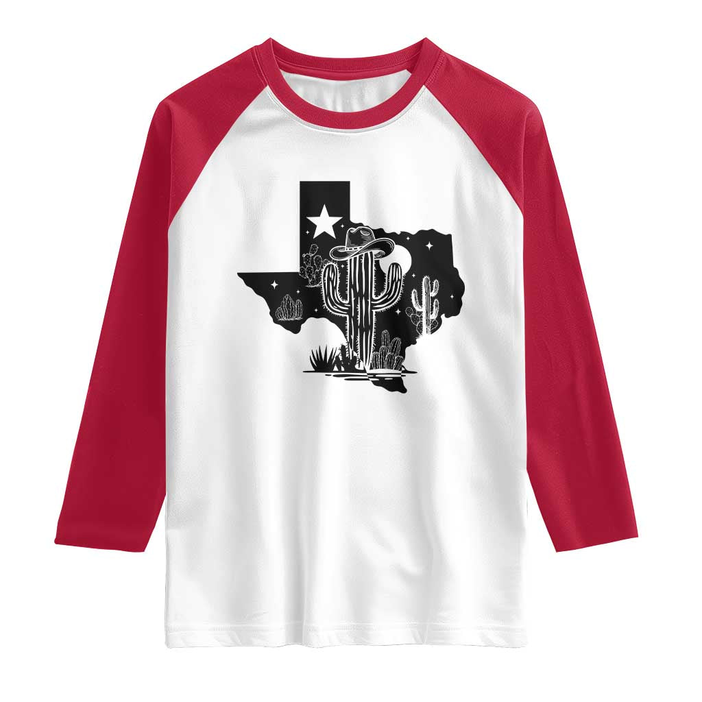 Western Pride Gift Raglan Shirt Cactus Texas Map With Cowboy Hat TS12 White Red Print Your Wear