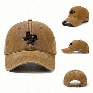 Western Pride Gift Washed Cotton Baseball Cap Cactus Texas Map With Cowboy Hat TS12 Washed Cap Universal Fit Yellow Ochre Print Your Wear
