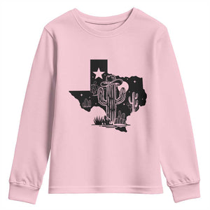 Western Pride Gift Youth Sweatshirt Cactus Texas Map With Cowboy Hat TS12 Light Pink Print Your Wear