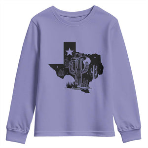 Western Pride Gift Youth Sweatshirt Cactus Texas Map With Cowboy Hat TS12 Violet Print Your Wear