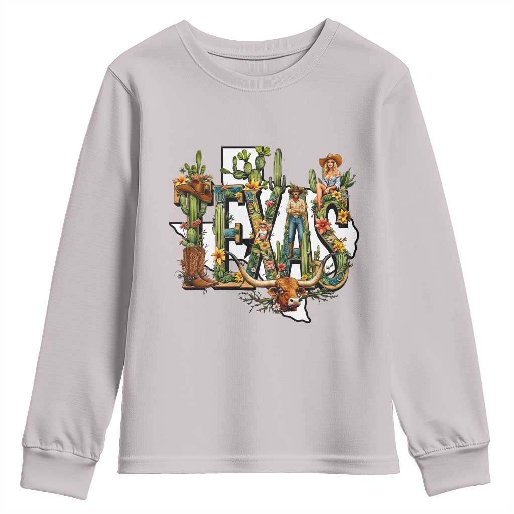 Texas Cowboy And Cowgirl Youth Sweatshirt Vintage Cactus Gift Idea TS12 Ice Gray Print Your Wear