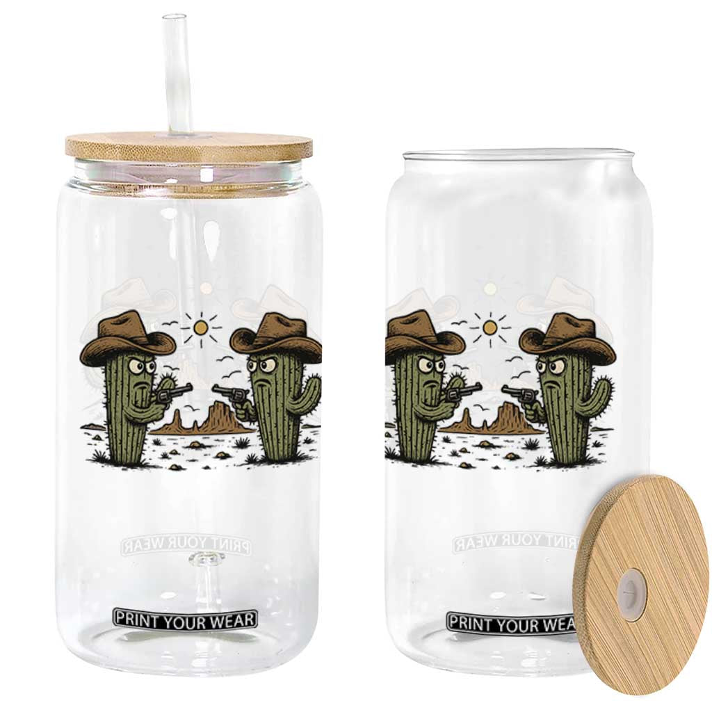 Funny Lone Star Cactus Cowboy Gunfight Gift Glass Can TS12 Print Your Wear