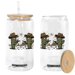 Funny Lone Star Cactus Cowboy Gunfight Gift Glass Can TS12 Print Your Wear