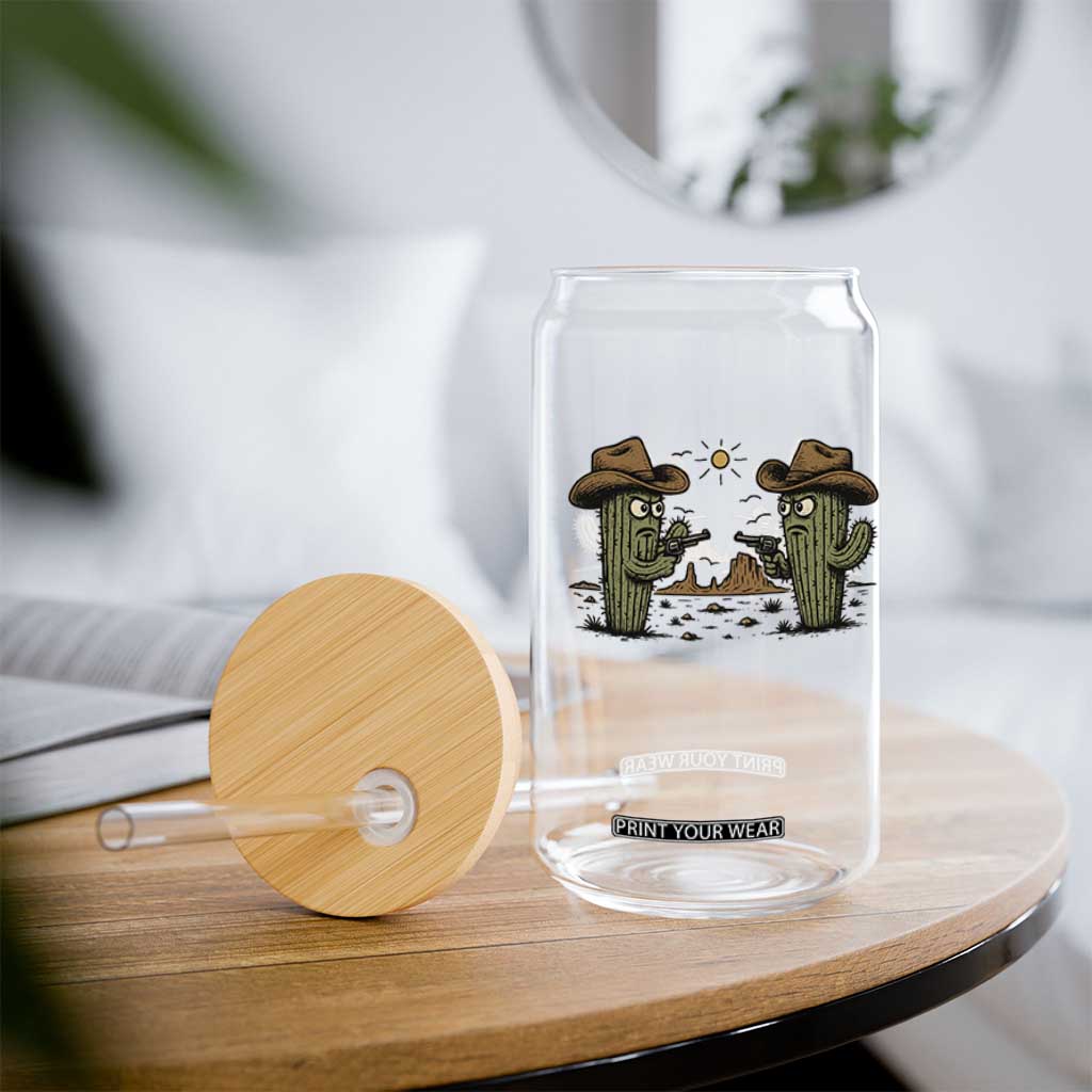 Funny Lone Star Cactus Cowboy Gunfight Gift Glass Can TS12 Print Your Wear