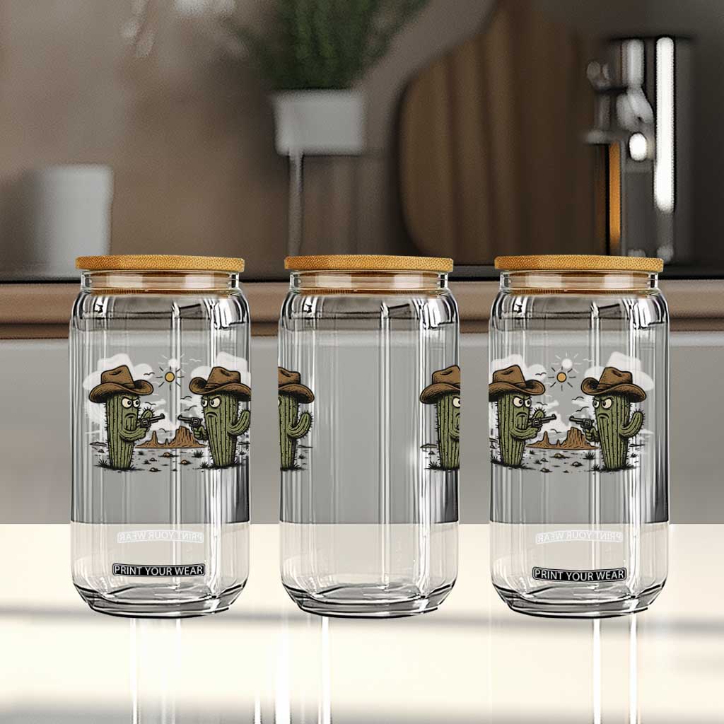 Funny Lone Star Cactus Cowboy Gunfight Gift Glass Can TS12 Print Your Wear