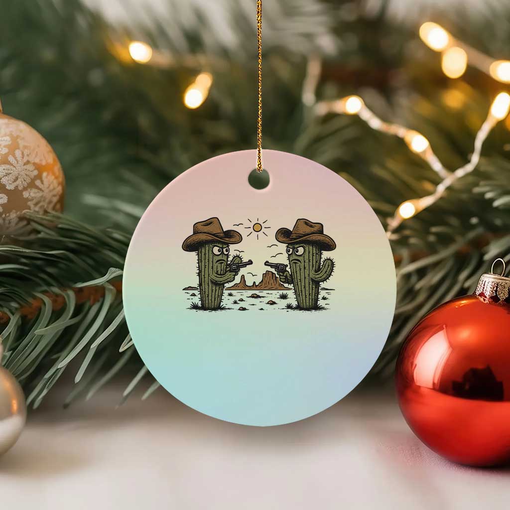 Funny Lone Star Cactus Cowboy Gunfight Gift Ceramic Ornament TS12 1pc Pastel Print Your Wear