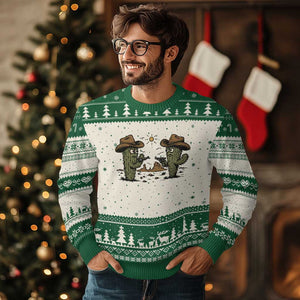Funny Lone Star Cactus Cowboy Gunfight Gift Ugly Christmas Sweater TS12 Beige Green Print Your Wear