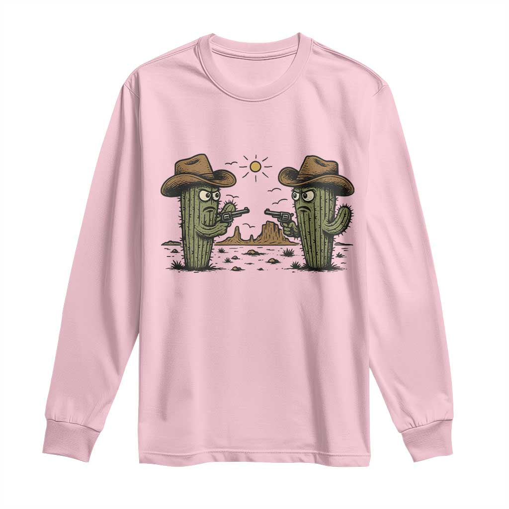 Funny Lone Star Cactus Cowboy Gunfight Gift Long Sleeve Shirt TS12 Light Pink Print Your Wear