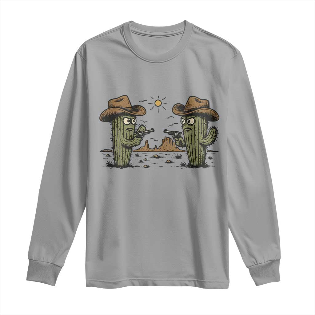 Funny Lone Star Cactus Cowboy Gunfight Gift Long Sleeve Shirt TS12 Sport Gray Print Your Wear
