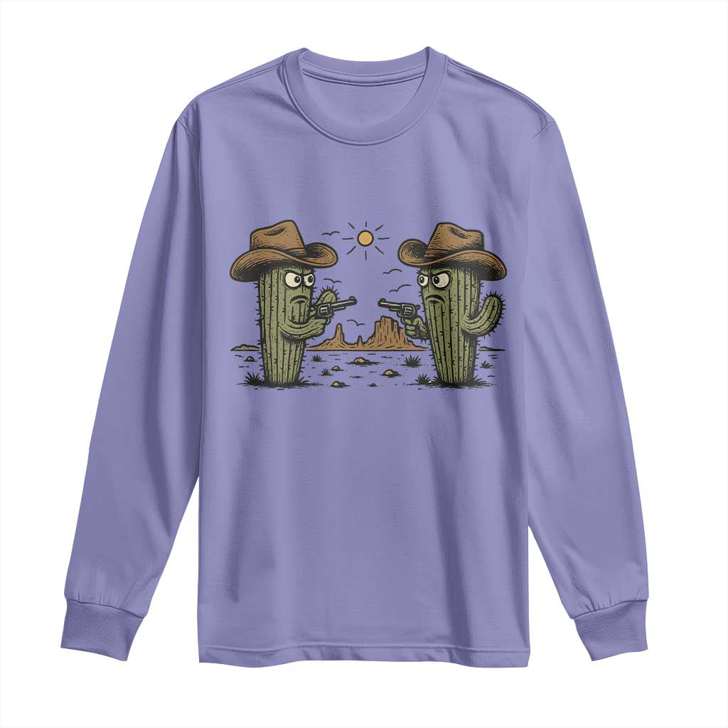 Funny Lone Star Cactus Cowboy Gunfight Gift Long Sleeve Shirt TS12 Violet Print Your Wear