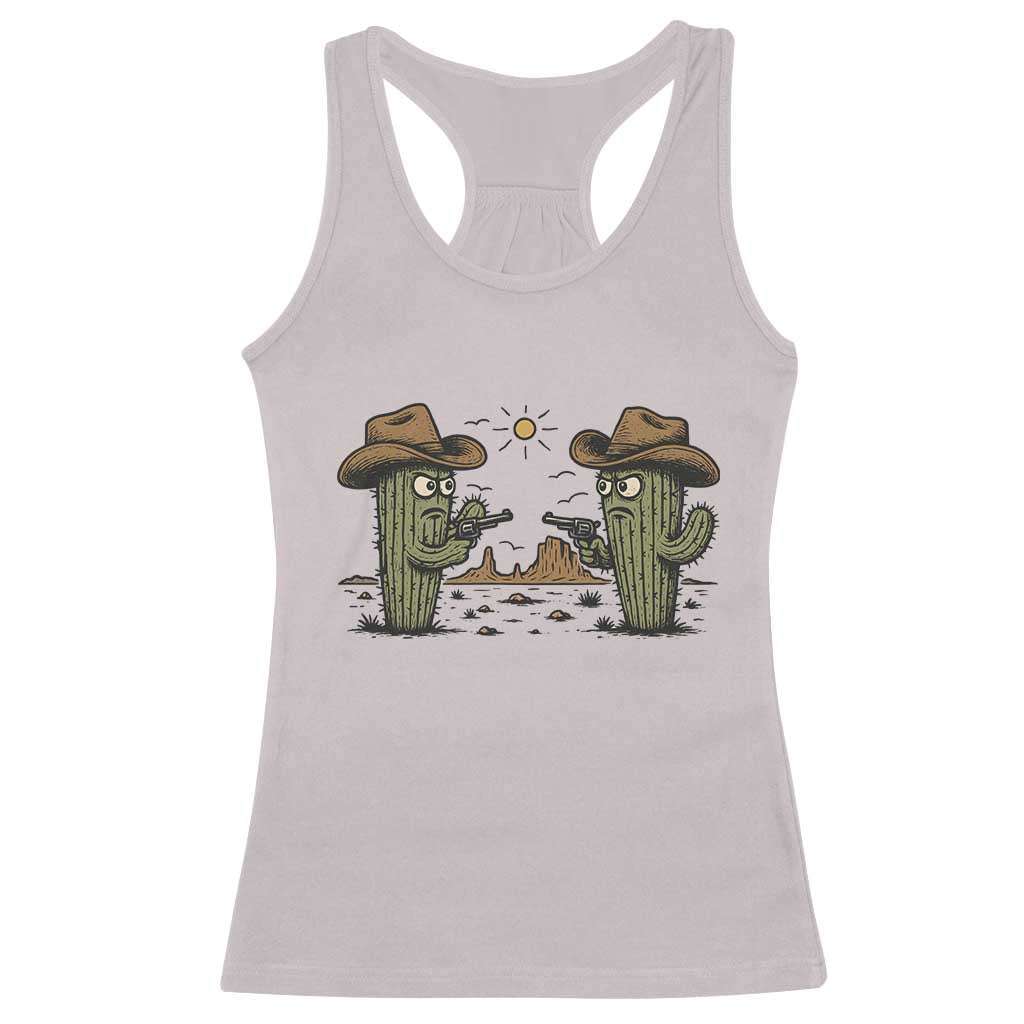 Funny Lone Star Cactus Cowboy Gunfight Gift Racerback Tank Top TS12 Ice Gray Print Your Wear