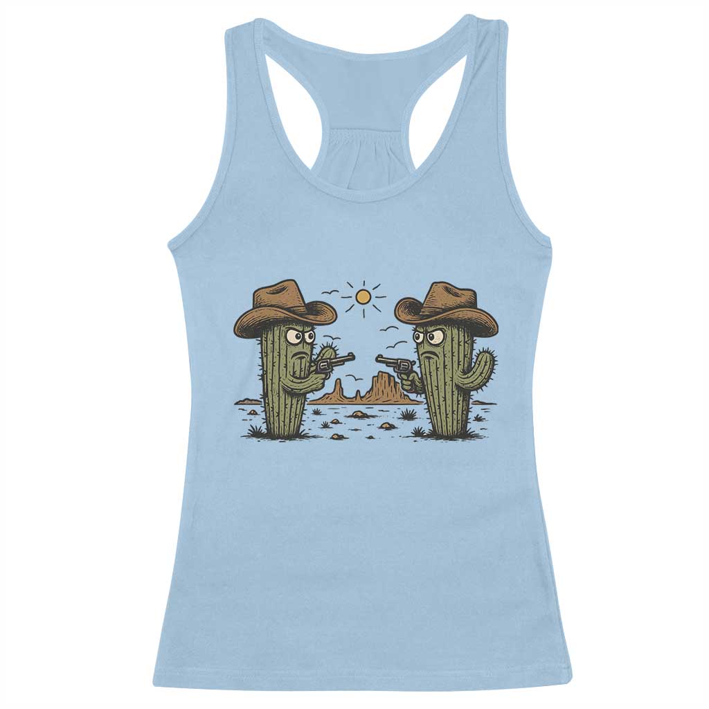 Funny Lone Star Cactus Cowboy Gunfight Gift Racerback Tank Top TS12 Light Blue Print Your Wear