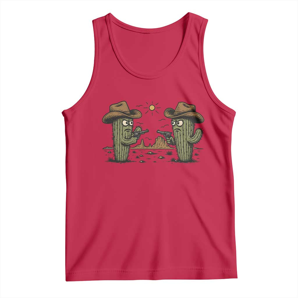 Funny Lone Star Cactus Cowboy Gunfight Gift Tank Top TS12 Red Print Your Wear