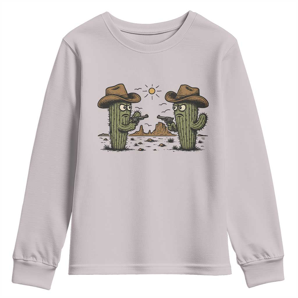 Funny Lone Star Cactus Cowboy Gunfight Gift Youth Sweatshirt TS12 Ice Gray Print Your Wear