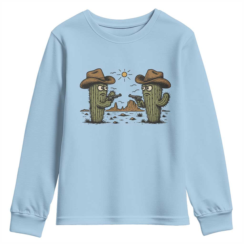 Funny Lone Star Cactus Cowboy Gunfight Gift Youth Sweatshirt TS12 Light Blue Print Your Wear
