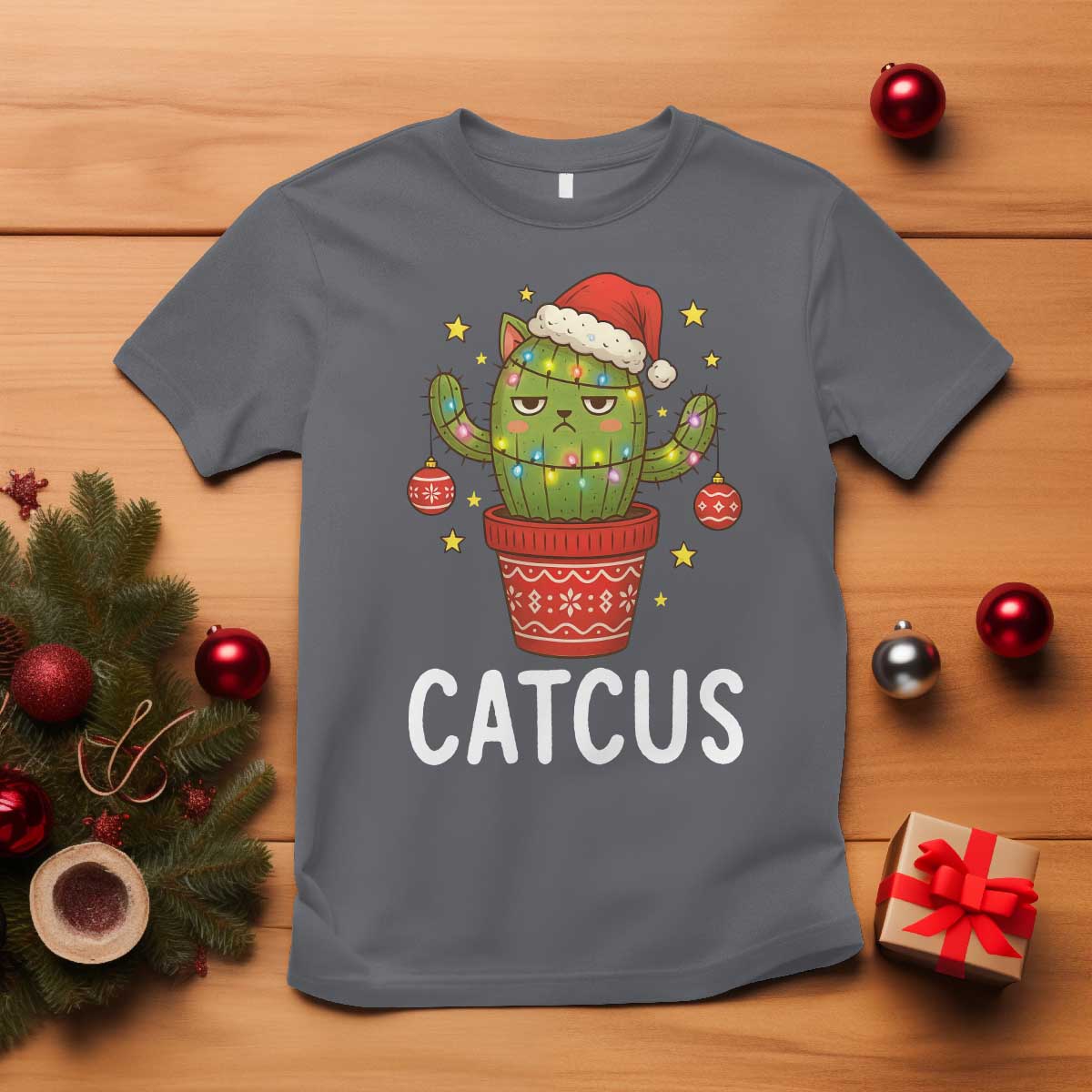 Funny Christmas Catcus T Shirt Succulent Lover Gift TS12 Charcoal Print Your Wear