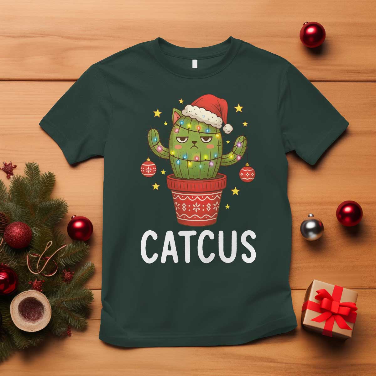 Funny Christmas Catcus T Shirt Succulent Lover Gift TS12 Dark Forest Green Print Your Wear