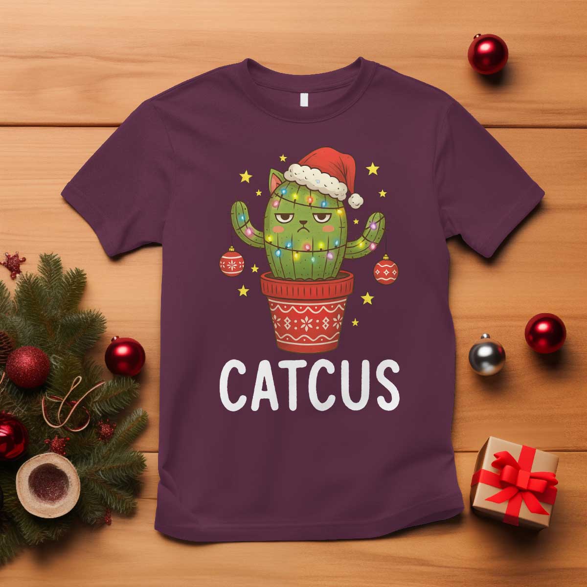Funny Christmas Catcus T Shirt Succulent Lover Gift TS12 Maroon Print Your Wear