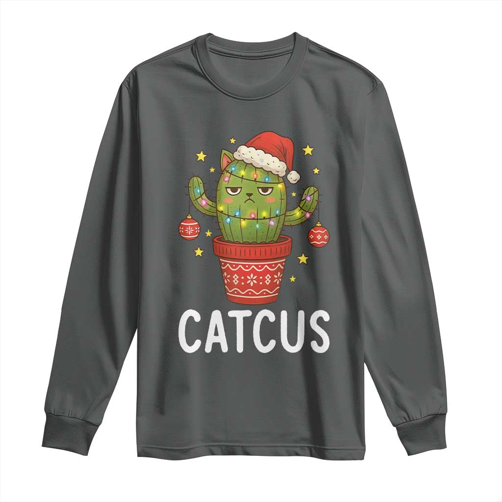 Funny Christmas Catcus Long Sleeve Shirt Succulent Lover Gift TS12 Dark Heather Print Your Wear