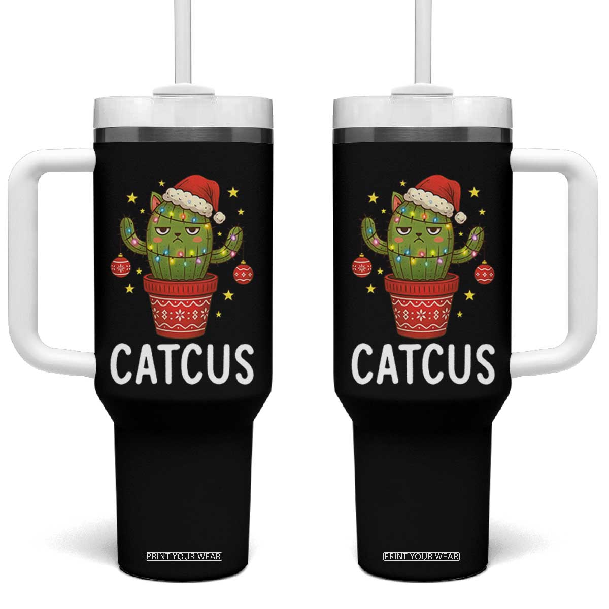 Funny Christmas Catcus Tumbler With Handle Succulent Lover Gift TS12 One Size: 40 oz Black Print Your Wear