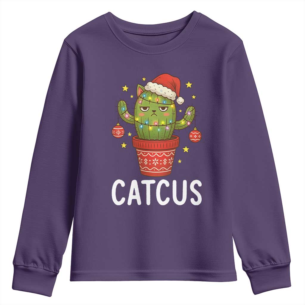 Funny Christmas Catcus Youth Sweatshirt Succulent Lover Gift TS12 Purple Print Your Wear