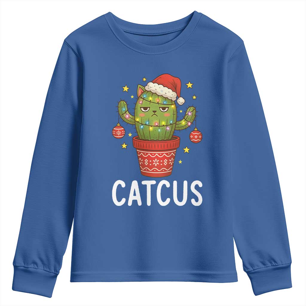 Funny Christmas Catcus Youth Sweatshirt Succulent Lover Gift TS12 Royal Blue Print Your Wear