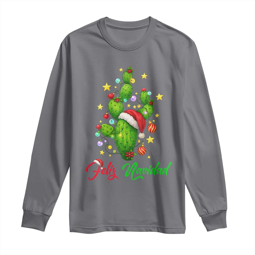 Feliz Navidad Cactus Long Sleeve Shirt Funny Spanish Christmas Gift TS12 Charcoal Print Your Wear