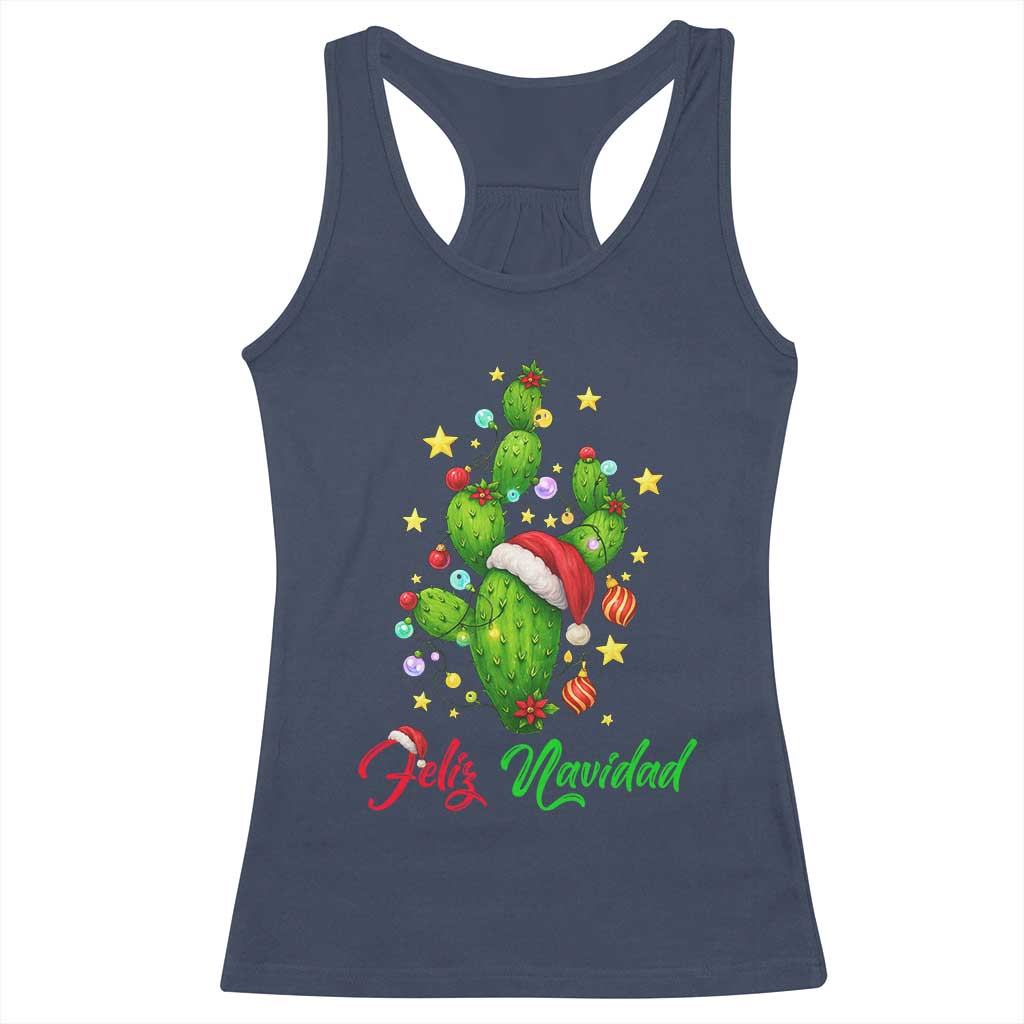 Feliz Navidad Cactus Racerback Tank Top Funny Spanish Christmas Gift TS12 Navy Print Your Wear