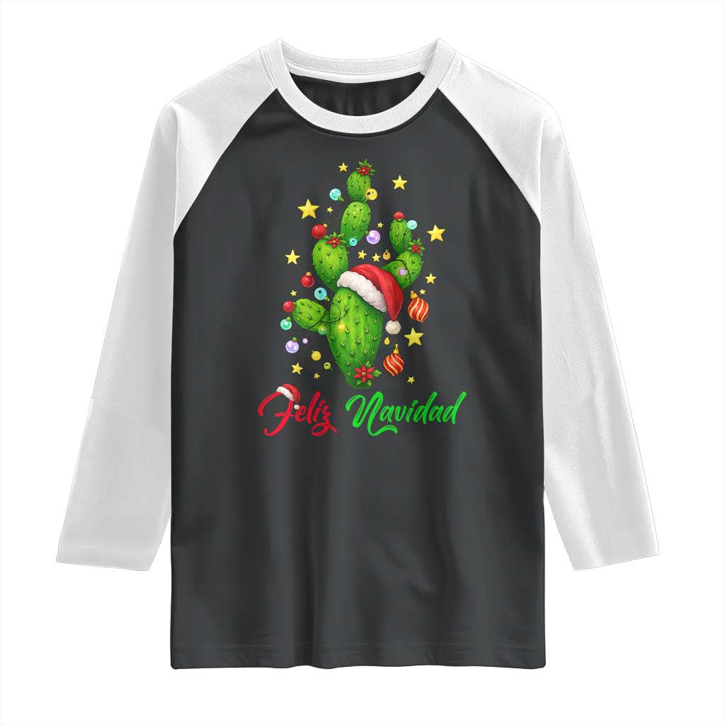 Feliz Navidad Cactus Raglan Shirt Funny Spanish Christmas Gift TS12 Black White Print Your Wear