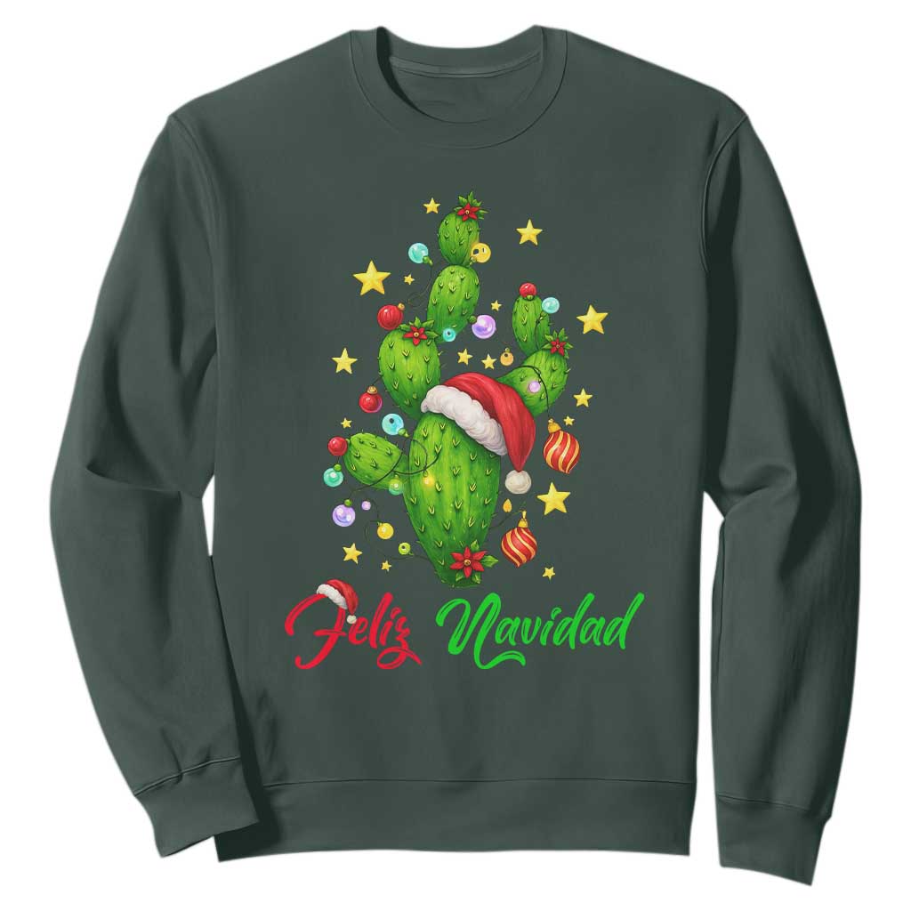 Feliz Navidad Cactus Sweatshirt Funny Spanish Christmas Gift TS12 Dark Forest Green Print Your Wear