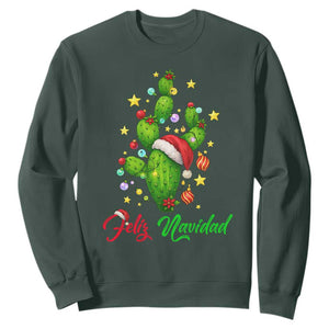 Feliz Navidad Cactus Sweatshirt Funny Spanish Christmas Gift TS12 Dark Forest Green Print Your Wear