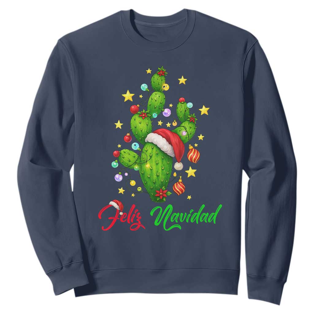 Feliz Navidad Cactus Sweatshirt Funny Spanish Christmas Gift TS12 Navy Print Your Wear