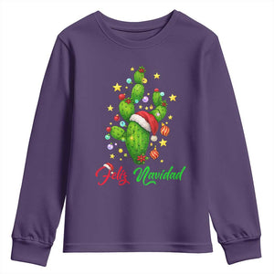 Feliz Navidad Cactus Youth Sweatshirt Funny Spanish Christmas Gift TS12 Purple Print Your Wear