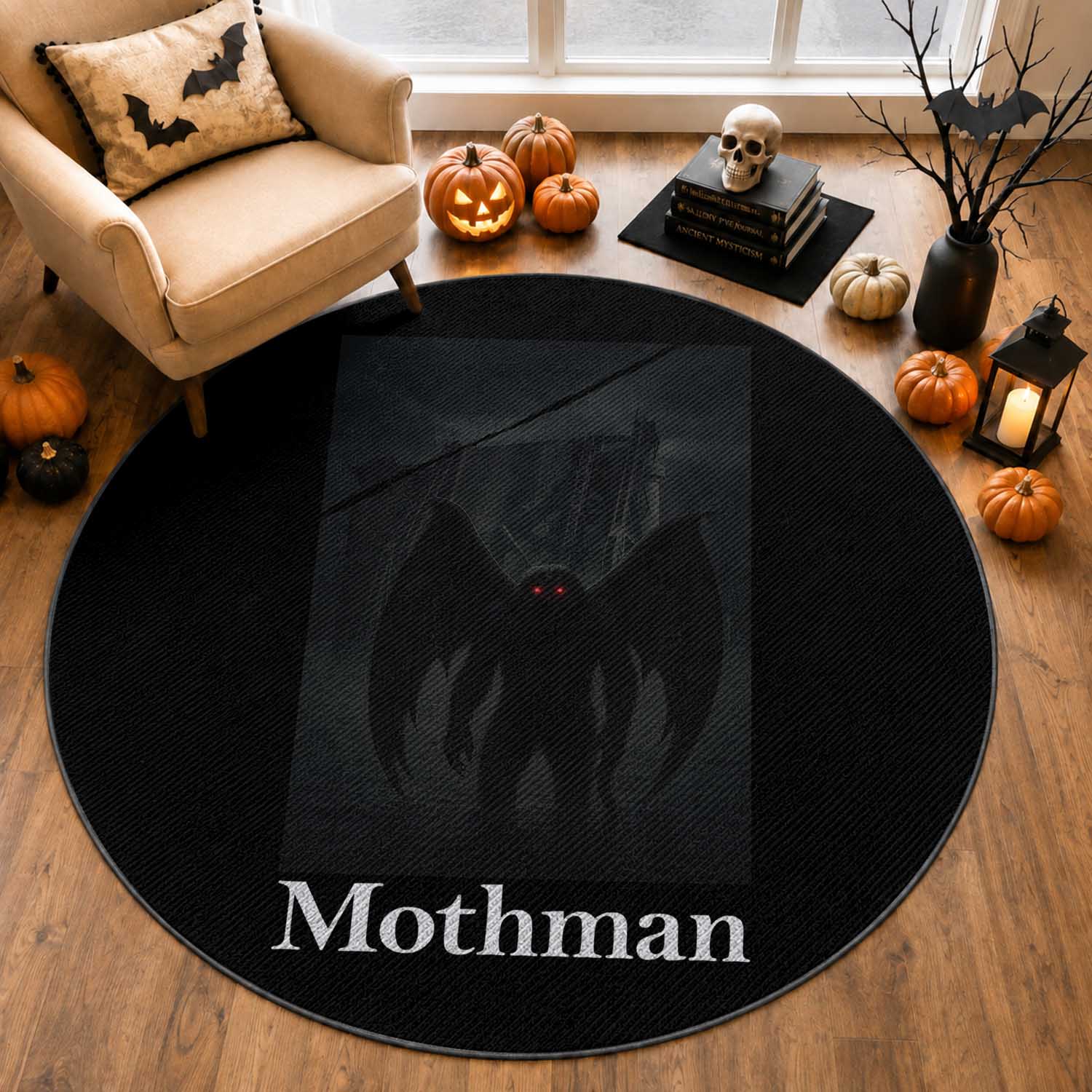 Mothman Round Rug Folklore Cryptid Gift Silver Bridge West Virginia