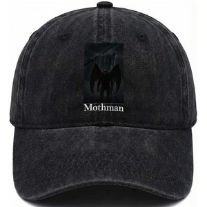 Mothman Washed Cotton Baseball Cap Folklore Cryptid Gift Silver Bridge West Virginia TS12 Washed Cap Universal Fit Black Print Your Wear