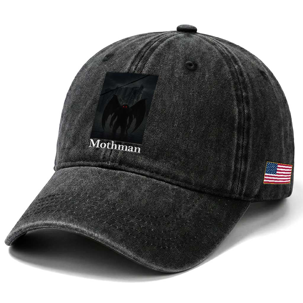 Mothman Washed Cotton Baseball Cap Folklore Cryptid Gift Silver Bridge West Virginia TS12 Print Your Wear