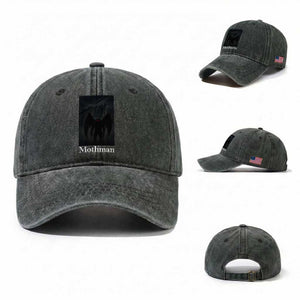 Mothman Washed Cotton Baseball Cap Folklore Cryptid Gift Silver Bridge West Virginia TS12 Washed Cap Universal Fit Dark Green Print Your Wear