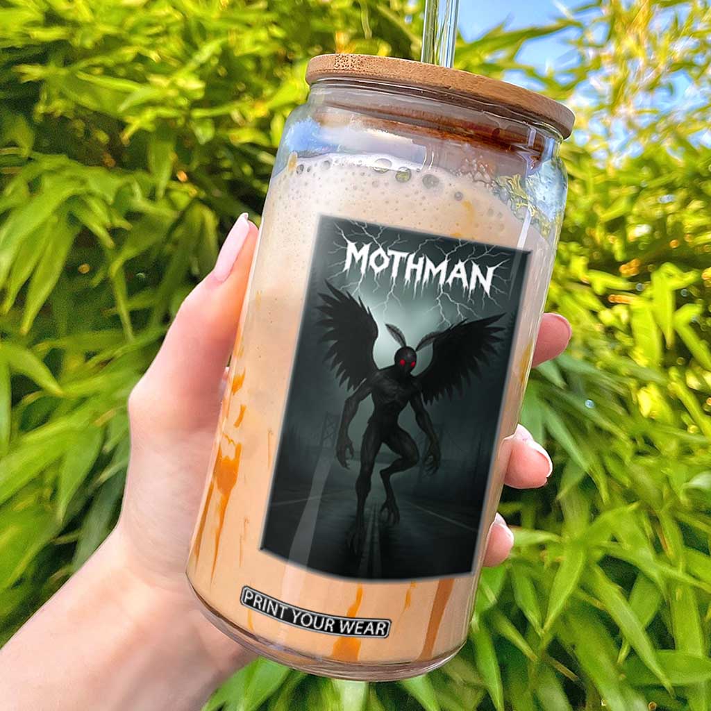 Mothman Glass Can Folklore Gothic Horror Cryptid Gift TS12 Black Print Your Wear