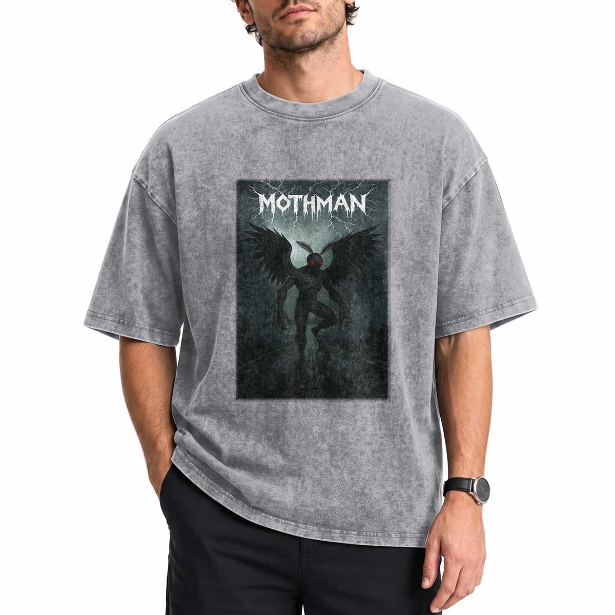 Mothman Washed Cotton T-Shirt Folklore Gothic Horror Cryptid Gift