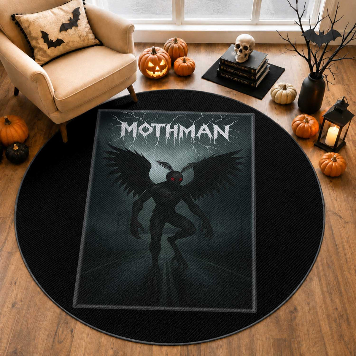 Mothman Round Rug Folklore Gothic Horror Cryptid Gift