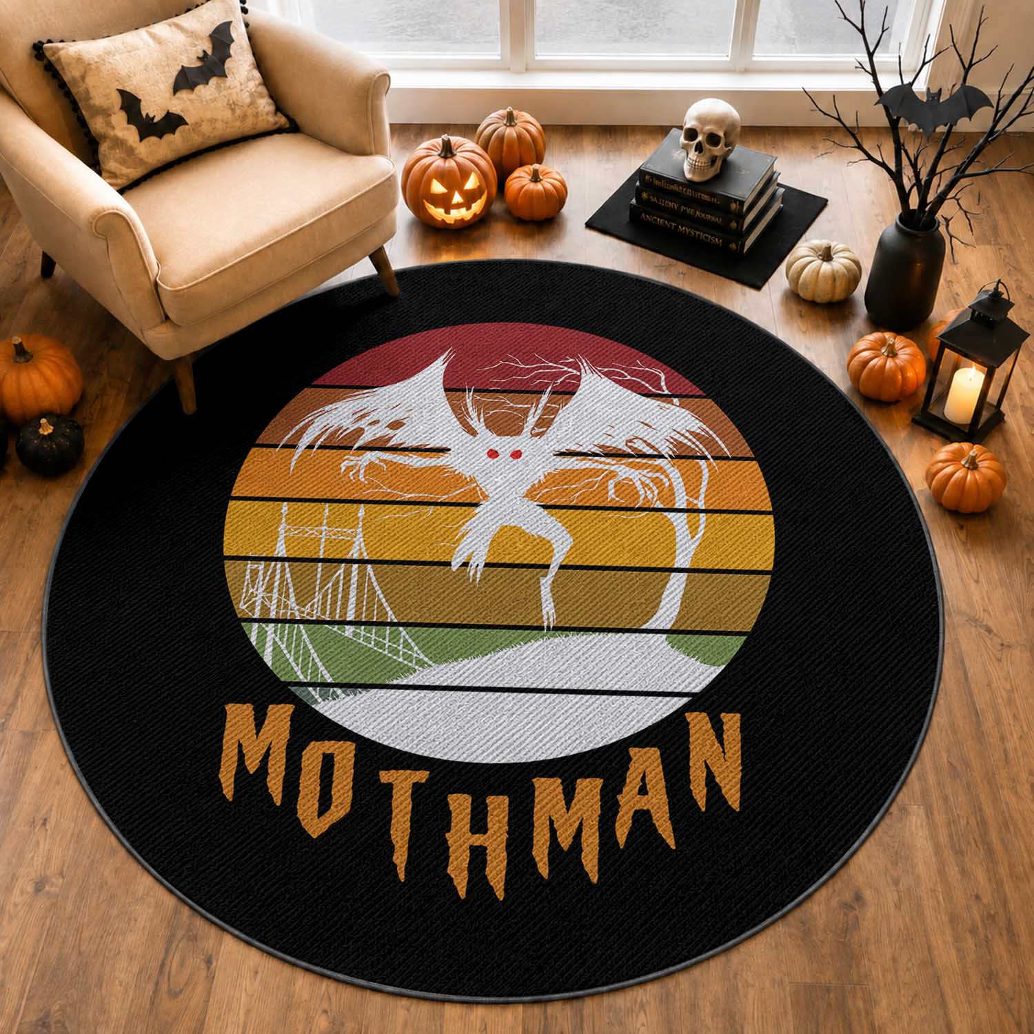 Mothman Round Rug Retro Vintage Cryptid Gothic Horror Gift