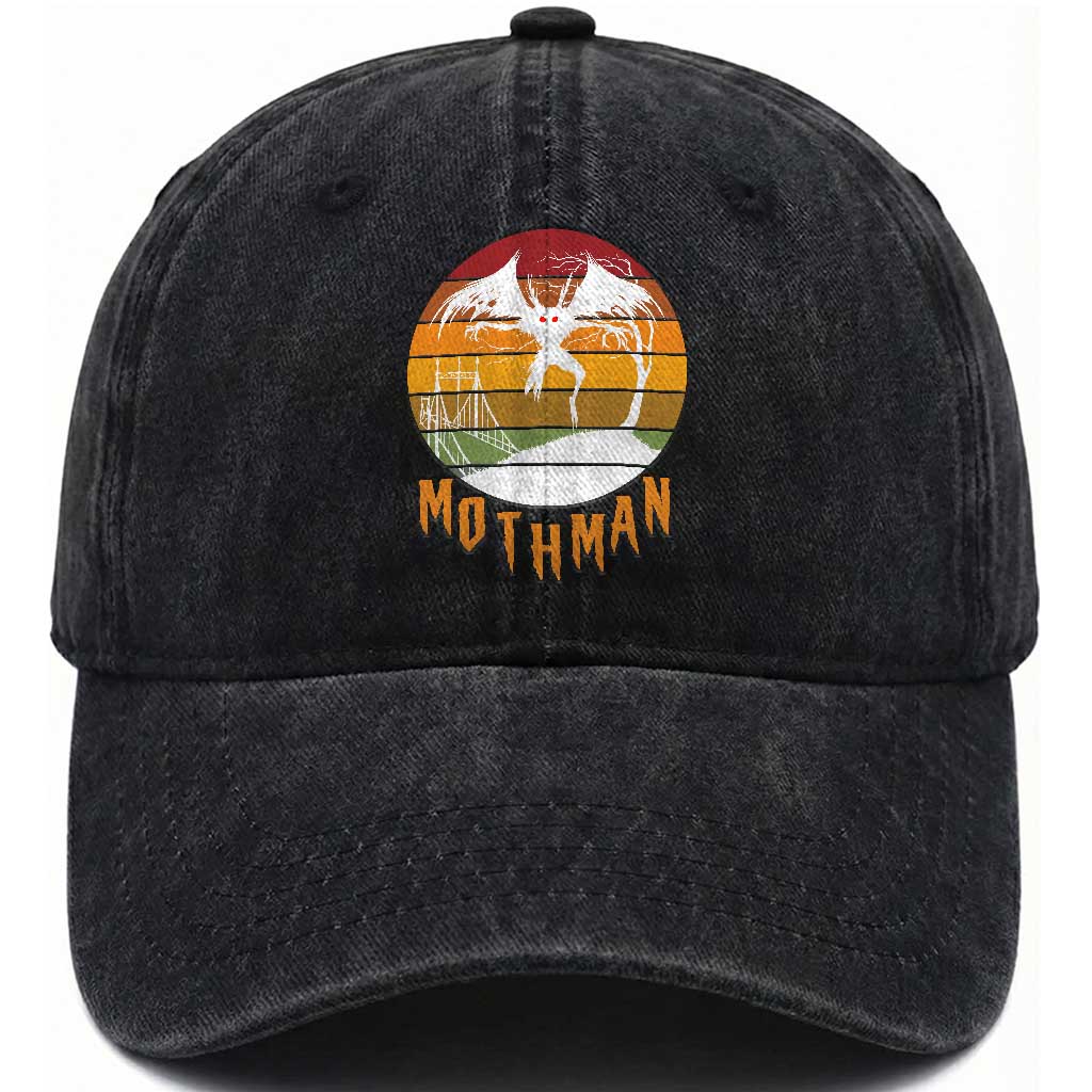Mothman Washed Cotton Baseball Cap Retro Vintage Cryptid Gothic Horror Gift TS12 Washed Cap Universal Fit Black Print Your Wear