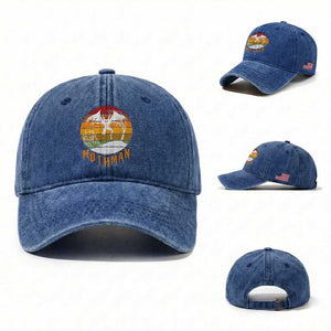 Mothman Washed Cotton Baseball Cap Retro Vintage Cryptid Gothic Horror Gift TS12 Washed Cap Universal Fit Royal Blue Print Your Wear